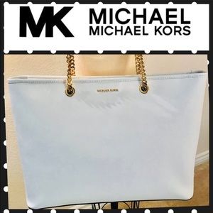 Michael Kors Optic Wht Lthr Gold Chains Lg Bag NWT